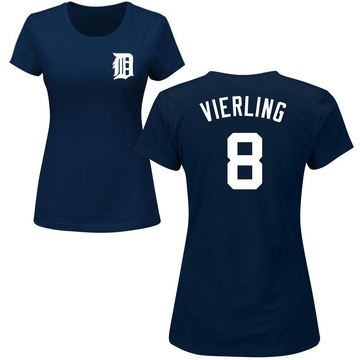 Women's Detroit Tigers Matt Vierling ＃8 Roster Name & Number T-Shirt - Navy