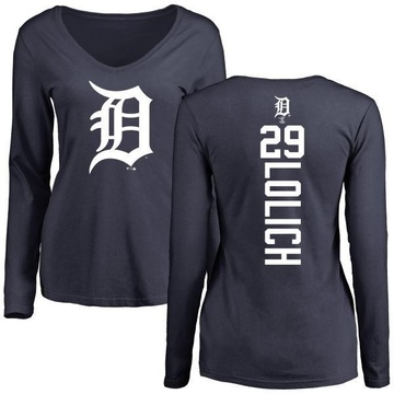 Women's Detroit Tigers Mickey Lolich ＃29 Backer Slim Fit Long Sleeve T-Shirt - Navy