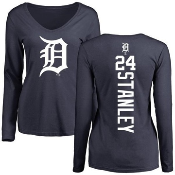 Women's Detroit Tigers Mickey Stanley ＃24 Backer Slim Fit Long Sleeve T-Shirt - Navy