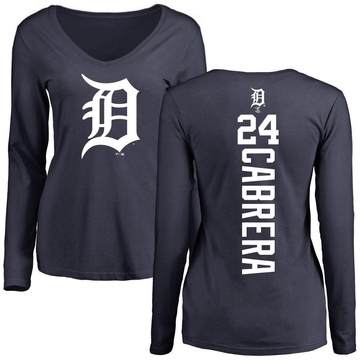 Women's Detroit Tigers Miguel Cabrera ＃24 Backer Slim Fit Long Sleeve T-Shirt - Navy