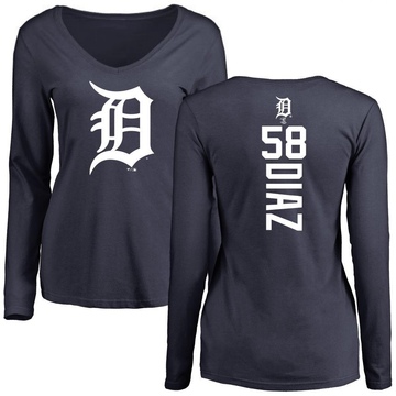 Women's Detroit Tigers Miguel Diaz ＃58 Backer Slim Fit Long Sleeve T-Shirt - Navy