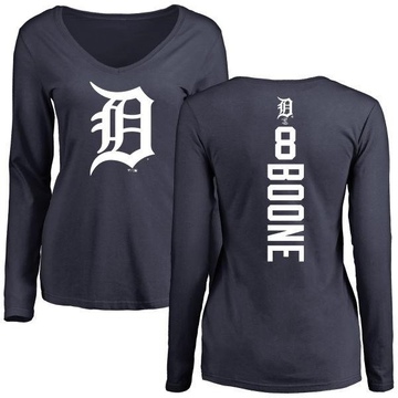 Women's Detroit Tigers Ray Boone ＃8 Backer Slim Fit Long Sleeve T-Shirt - Navy