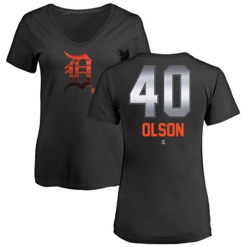 Women's Detroit Tigers Reese Olson ＃40 Midnight Mascot V-Neck T-Shirt - Black