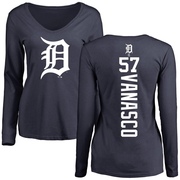 Women's Detroit Tigers Ricky Vanasco ＃57 Backer Slim Fit Long Sleeve T-Shirt - Navy