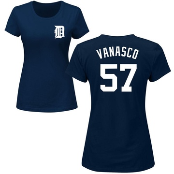 Women's Detroit Tigers Ricky Vanasco ＃57 Roster Name & Number T-Shirt - Navy