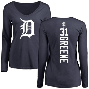 Women's Detroit Tigers Riley Greene ＃31 Backer Slim Fit Long Sleeve T-Shirt - Navy