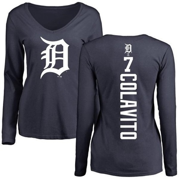 Women's Detroit Tigers Rocky Colavito ＃7 Backer Slim Fit Long Sleeve T-Shirt - Navy