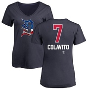 Women's Detroit Tigers Rocky Colavito ＃7 Name and Number Banner Wave V-Neck T-Shirt - Navy