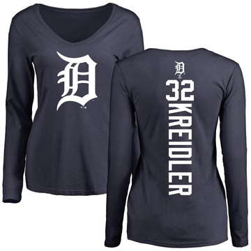 Women's Detroit Tigers Ryan Kreidler ＃32 Backer Slim Fit Long Sleeve T-Shirt - Navy