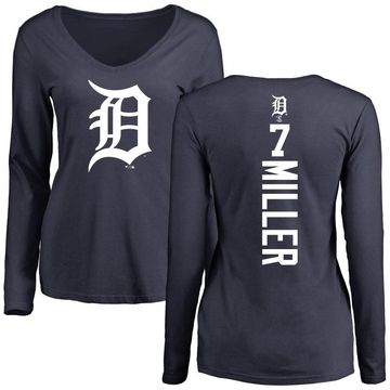 Women's Detroit Tigers Shelby Miller ＃7 Backer Slim Fit Long Sleeve T-Shirt - Navy