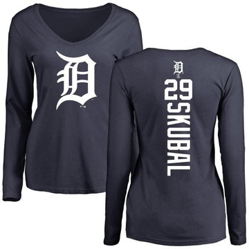 Women's Detroit Tigers Tarik Skubal ＃29 Backer Slim Fit Long Sleeve T-Shirt - Navy