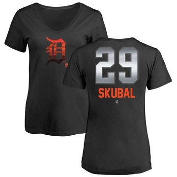 Women's Detroit Tigers Tarik Skubal ＃29 Midnight Mascot V-Neck T-Shirt - Black