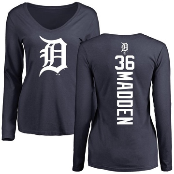 Women's Detroit Tigers Ty Madden ＃36 Backer Slim Fit Long Sleeve T-Shirt - Navy