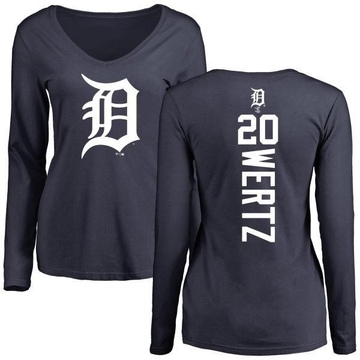 Women's Detroit Tigers Vic Wertz ＃20 Backer Slim Fit Long Sleeve T-Shirt - Navy