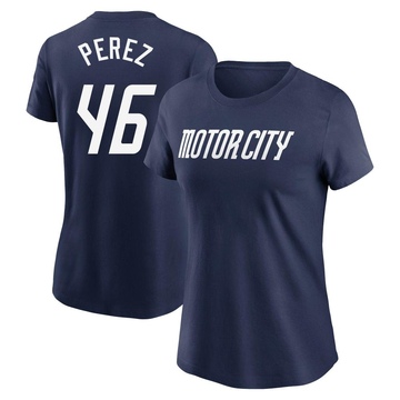 Women's Detroit Tigers Wenceel Perez ＃46 2024 City Connect Fuse Name & Number T-Shirt - Navy