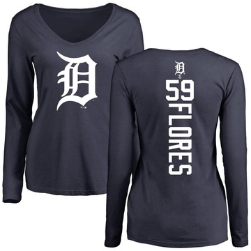 Women's Detroit Tigers Wilmer Flores ＃59 Backer Slim Fit Long Sleeve T-Shirt - Navy