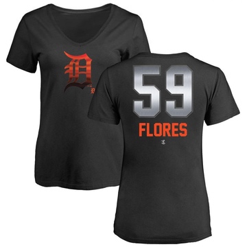 Women's Detroit Tigers Wilmer Flores ＃59 Midnight Mascot V-Neck T-Shirt - Black