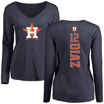 Women's Houston Astros Aledmys Diaz ＃12 Backer Slim Fit Long Sleeve T-Shirt - Navy