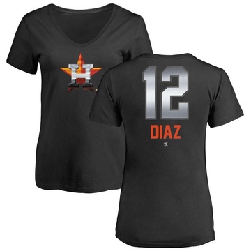 Women's Houston Astros Aledmys Diaz ＃12 Midnight Mascot V-Neck T-Shirt - Black