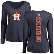 Women's Houston Astros Cesar Cedeno ＃28 Backer Slim Fit Long Sleeve T-Shirt - Navy