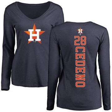 Women's Houston Astros Cesar Cedeno ＃28 Backer Slim Fit Long Sleeve T-Shirt - Navy