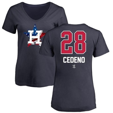 Women's Houston Astros Cesar Cedeno ＃28 Name and Number Banner Wave V-Neck T-Shirt - Navy