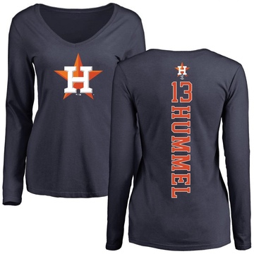 Women's Houston Astros Cooper Hummel ＃13 Backer Slim Fit Long Sleeve T-Shirt - Navy