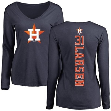 Women's Houston Astros Don Larsen ＃31 Backer Slim Fit Long Sleeve T-Shirt - Navy