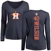 Women's Houston Astros Don Wilson ＃40 Backer Slim Fit Long Sleeve T-Shirt - Navy