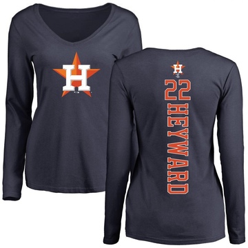 Women's Houston Astros Jason Heyward ＃22 Backer Slim Fit Long Sleeve T-Shirt - Navy