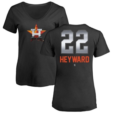 Women's Houston Astros Jason Heyward ＃22 Midnight Mascot V-Neck T-Shirt - Black