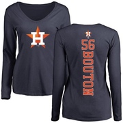 Women's Houston Astros Jim Bouton ＃56 Backer Slim Fit Long Sleeve T-Shirt - Navy