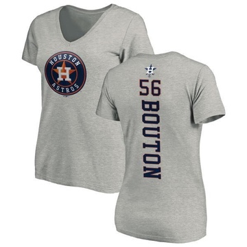 Women's Houston Astros Jim Bouton ＃56 Backer Slim Fit T-Shirt Ash