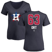 Women's Houston Astros Kaleb Ort ＃63 Name and Number Banner Wave V-Neck T-Shirt - Navy