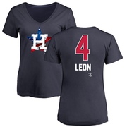 Women's Houston Astros Pedro Leon ＃4 Name and Number Banner Wave V-Neck T-Shirt - Navy