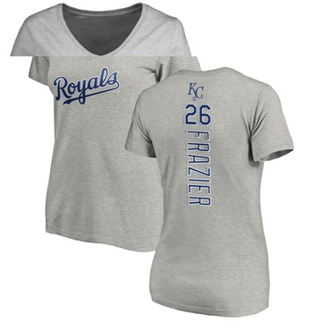 Women's Kansas City Royals Adam Frazier ＃26 Backer Slim Fit T-Shirt Ash