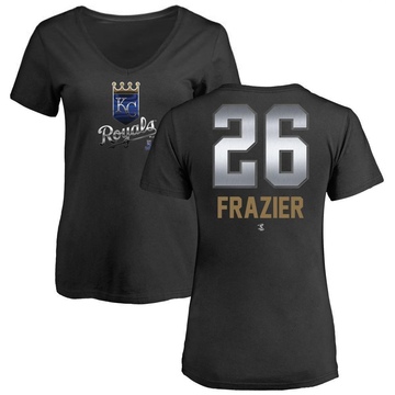 Women's Kansas City Royals Adam Frazier ＃26 Midnight Mascot V-Neck T-Shirt - Black