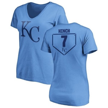 Women's Kansas City Royals A.j. Hinch ＃7 RBI Slim Fit V-Neck T-Shirt - Light Blue