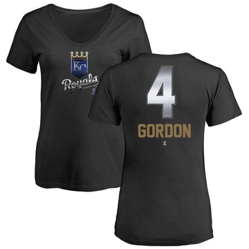 Women's Kansas City Royals Alex Gordon ＃4 Midnight Mascot V-Neck T-Shirt - Black