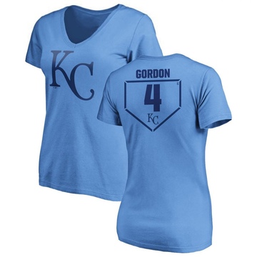 Women's Kansas City Royals Alex Gordon ＃4 RBI Slim Fit V-Neck T-Shirt - Light Blue