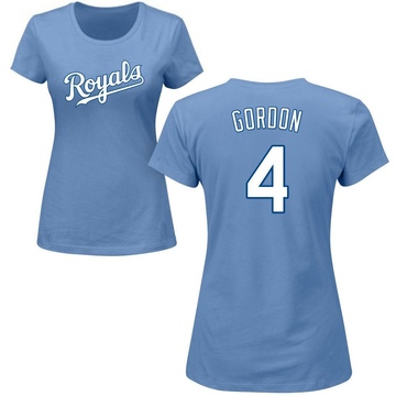 Women's Kansas City Royals Alex Gordon ＃4 Roster Name & Number T-Shirt - Light Blue