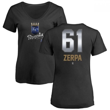 Women's Kansas City Royals Angel Zerpa ＃61 Midnight Mascot V-Neck T-Shirt - Black