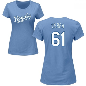 Women's Kansas City Royals Angel Zerpa ＃61 Roster Name & Number T-Shirt - Light Blue