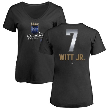 Women's Kansas City Royals Bobby Witt Jr. ＃7 Midnight Mascot V-Neck T-Shirt - Black