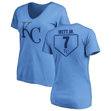 Women's Kansas City Royals Bobby Witt Jr. ＃7 RBI Slim Fit V-Neck T-Shirt - Light Blue