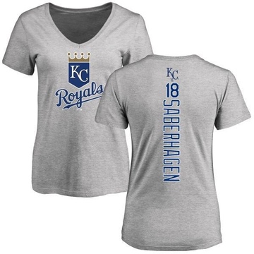 Women's Kansas City Royals Bret Saberhagen ＃18 Backer Slim Fit T-Shirt Ash
