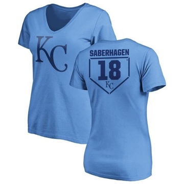 Women's Kansas City Royals Bret Saberhagen ＃18 RBI Slim Fit V-Neck T-Shirt - Light Blue