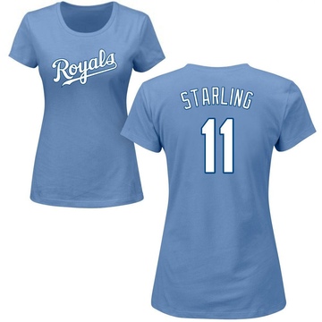 Women's Kansas City Royals Bubba Starling ＃11 Roster Name & Number T-Shirt - Light Blue