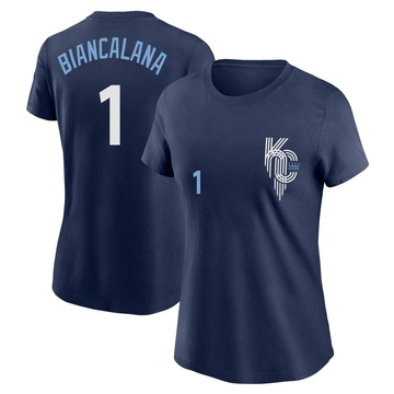 Women's Kansas City Royals Buddy Biancalana ＃1 2022 City Connect Name & Number T-Shirt - Navy