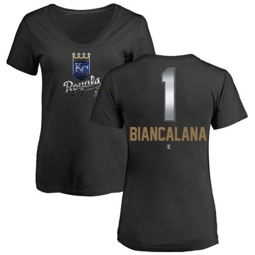 Women's Kansas City Royals Buddy Biancalana ＃1 Midnight Mascot V-Neck T-Shirt - Black